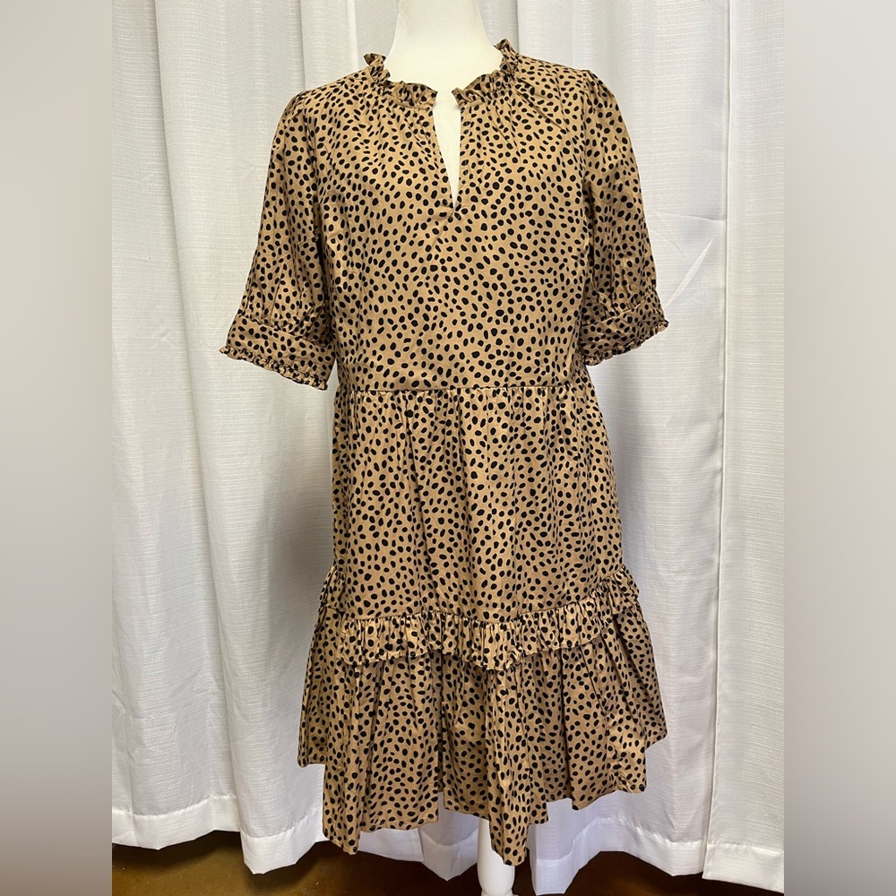 J.Crew Ruffleneck tiered popover dress in leopard dot NWT | size medium